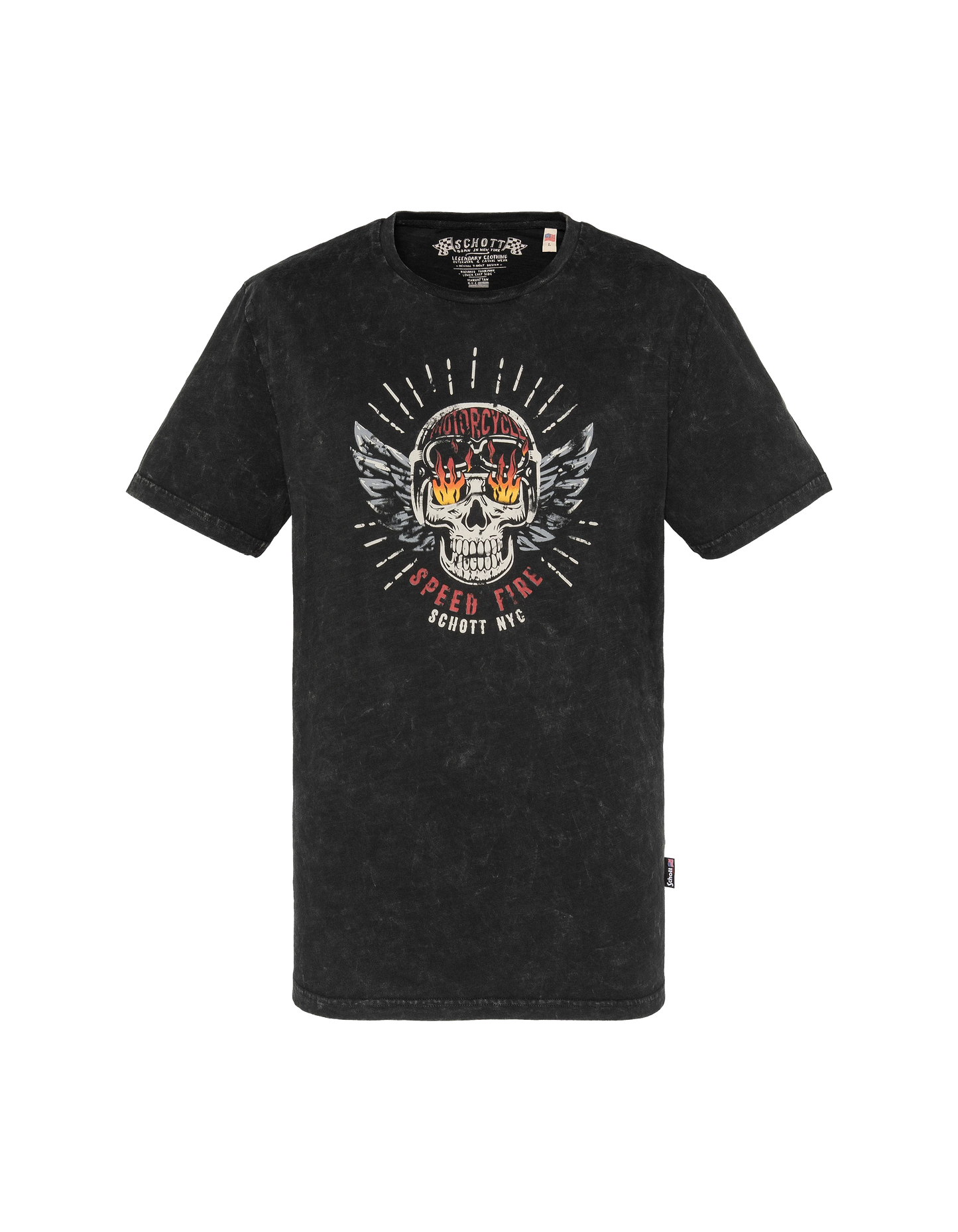 T-shirt biker noir délavé, effet flammé