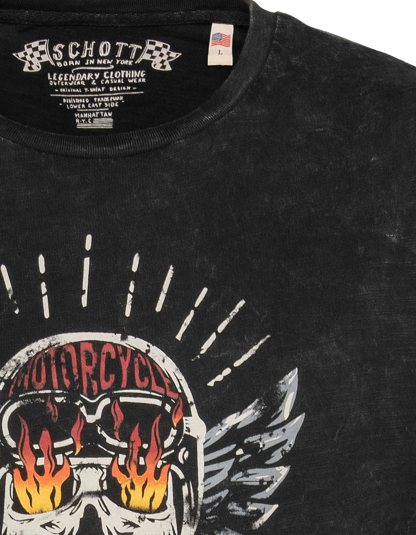 T-shirt biker noir délavé, effet flammé