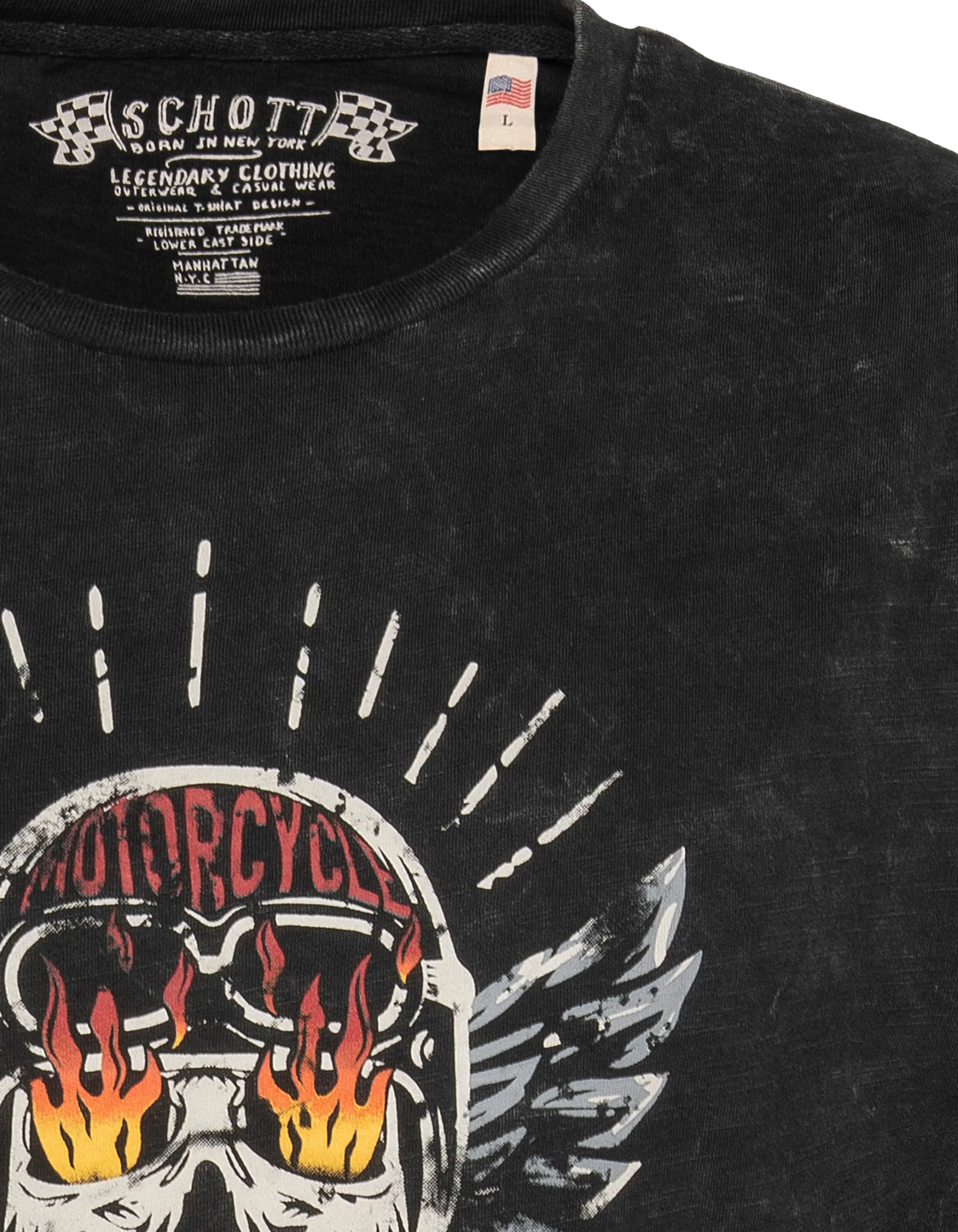 T-shirt biker noir délavé, effet flammé-5