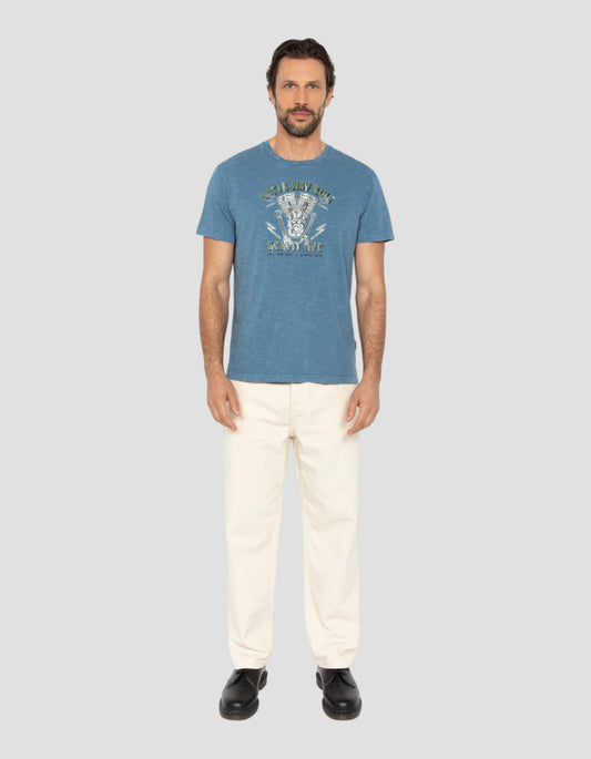 Camiseta biker azul efecto flameado