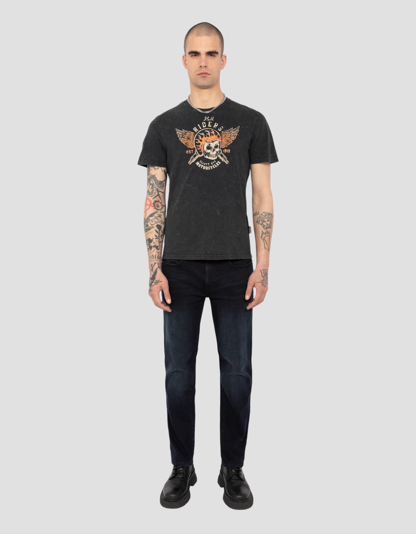 T-shirt biker noir délavé