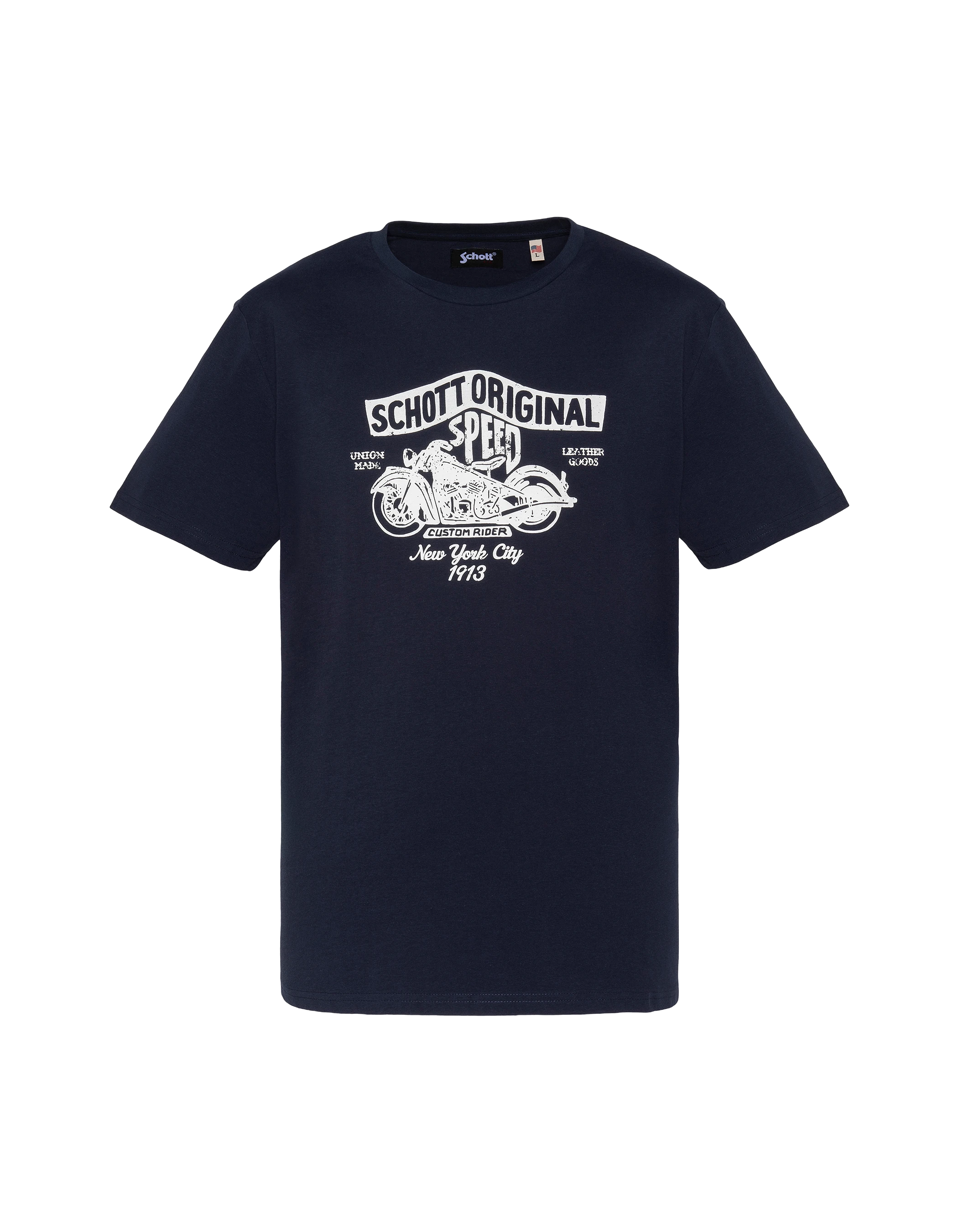 Marineblaues T-Shirt mit Vintage-Motorrad-Logo-Aufdruck-1