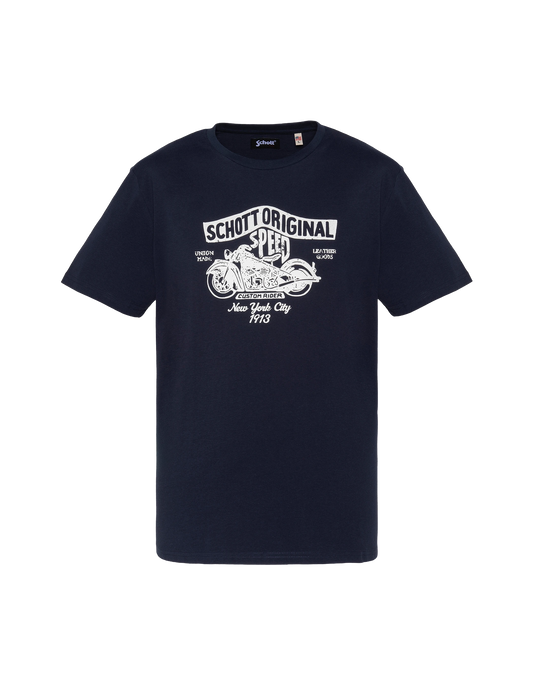 T-shirt bleu marine imprimé logo moto vintage