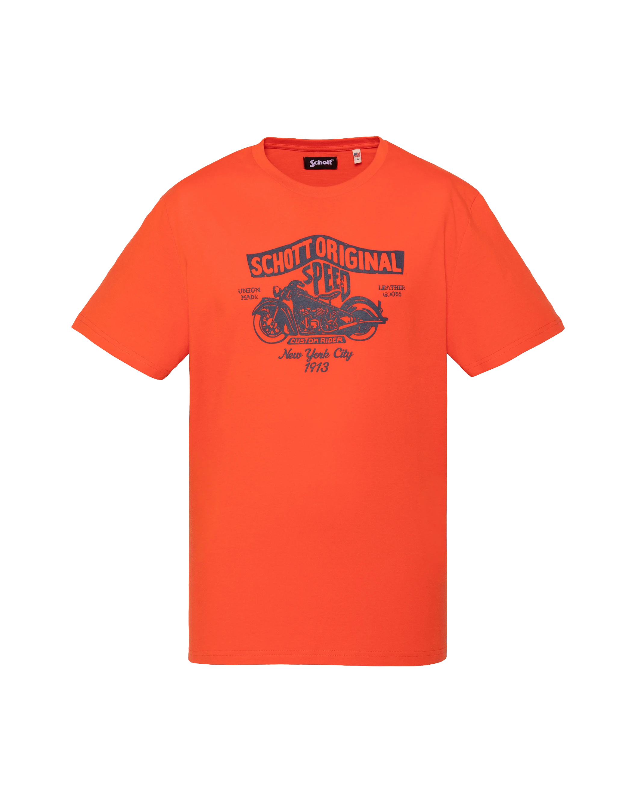 T-shirt orange imprimé logo moto vintage-1