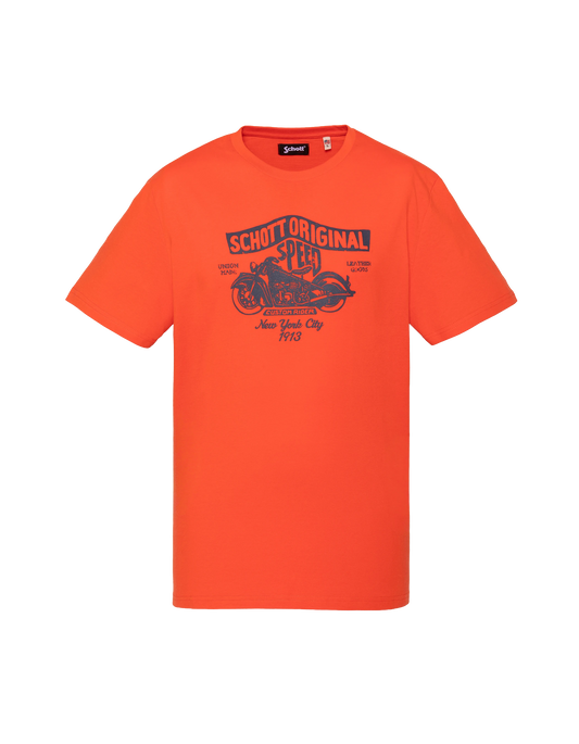 T-shirt orange imprimé logo moto vintage