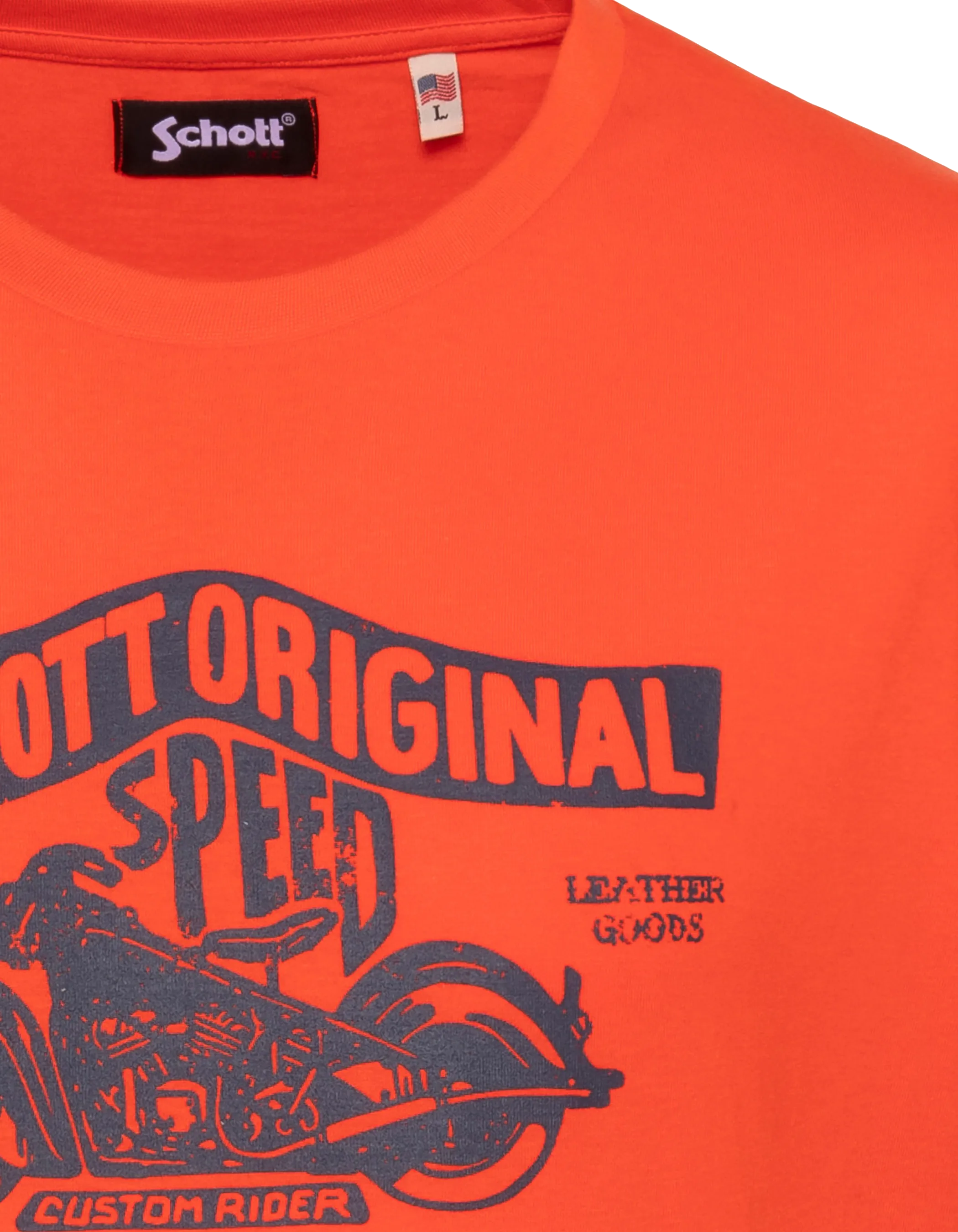 T-shirt orange imprimé logo moto vintage-3