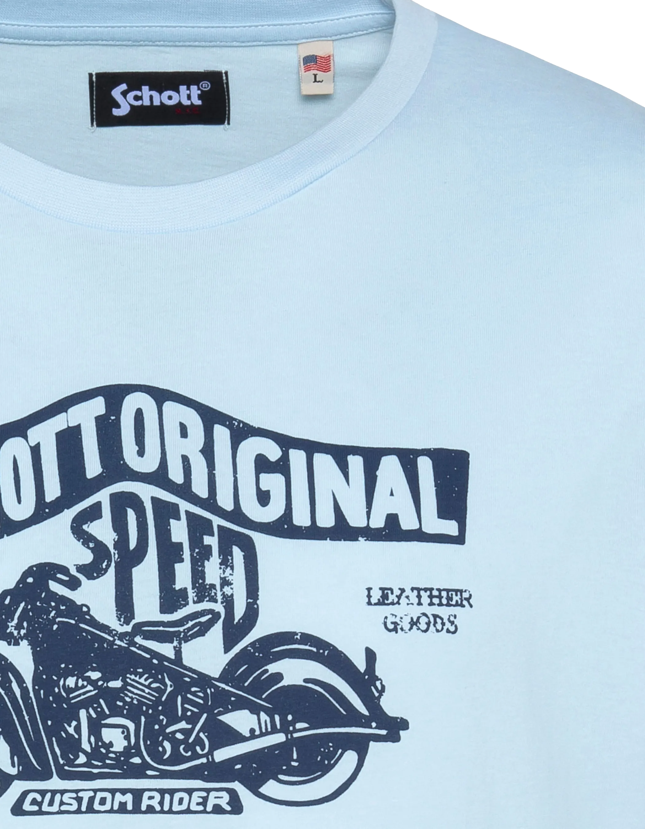 Himmelblaues T-Shirt mit Vintage-Motorrad-Logo-Aufdruck-3