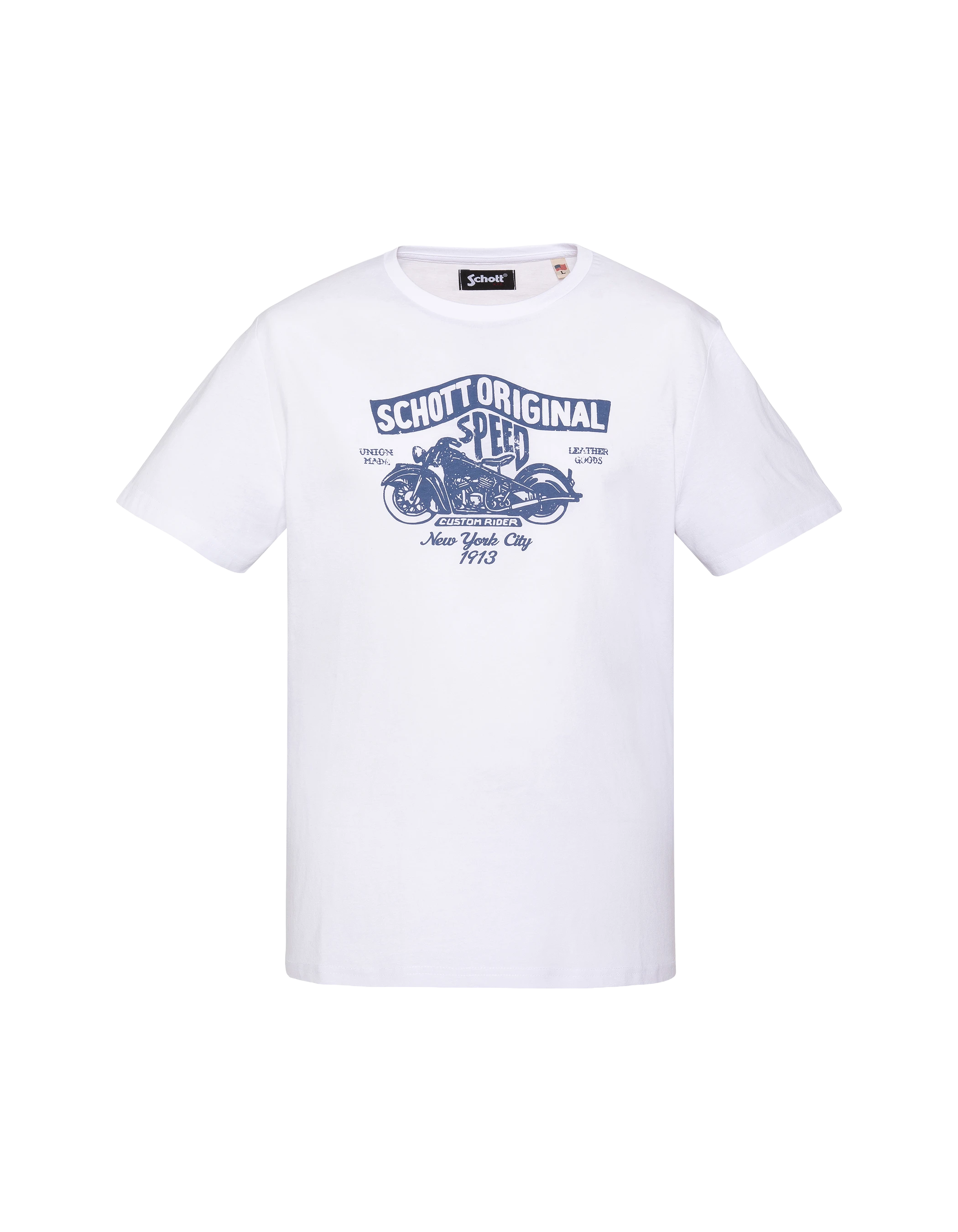 Weißes T-Shirt mit Vintage-Motorrad-Logo-Aufdruck-1