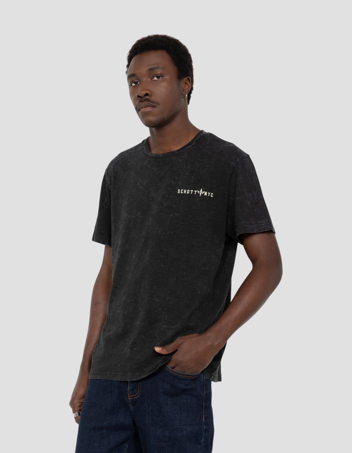 T-shirt biker noir délavé, effet flammé