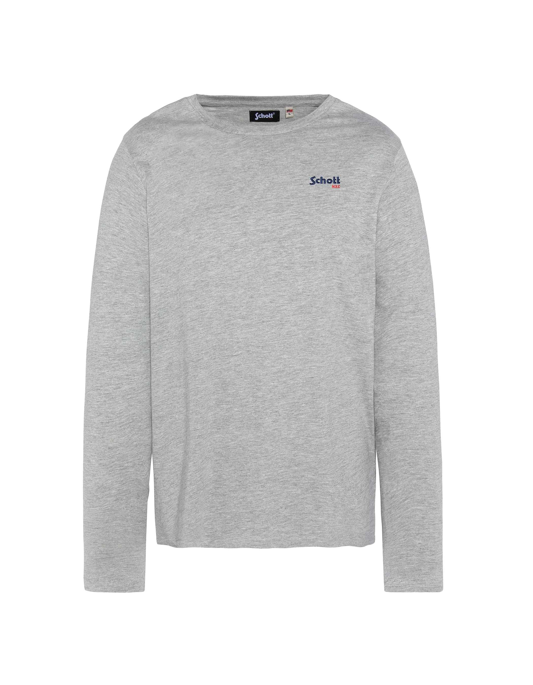 T-shirt gris chiné à manches longues brodé-1