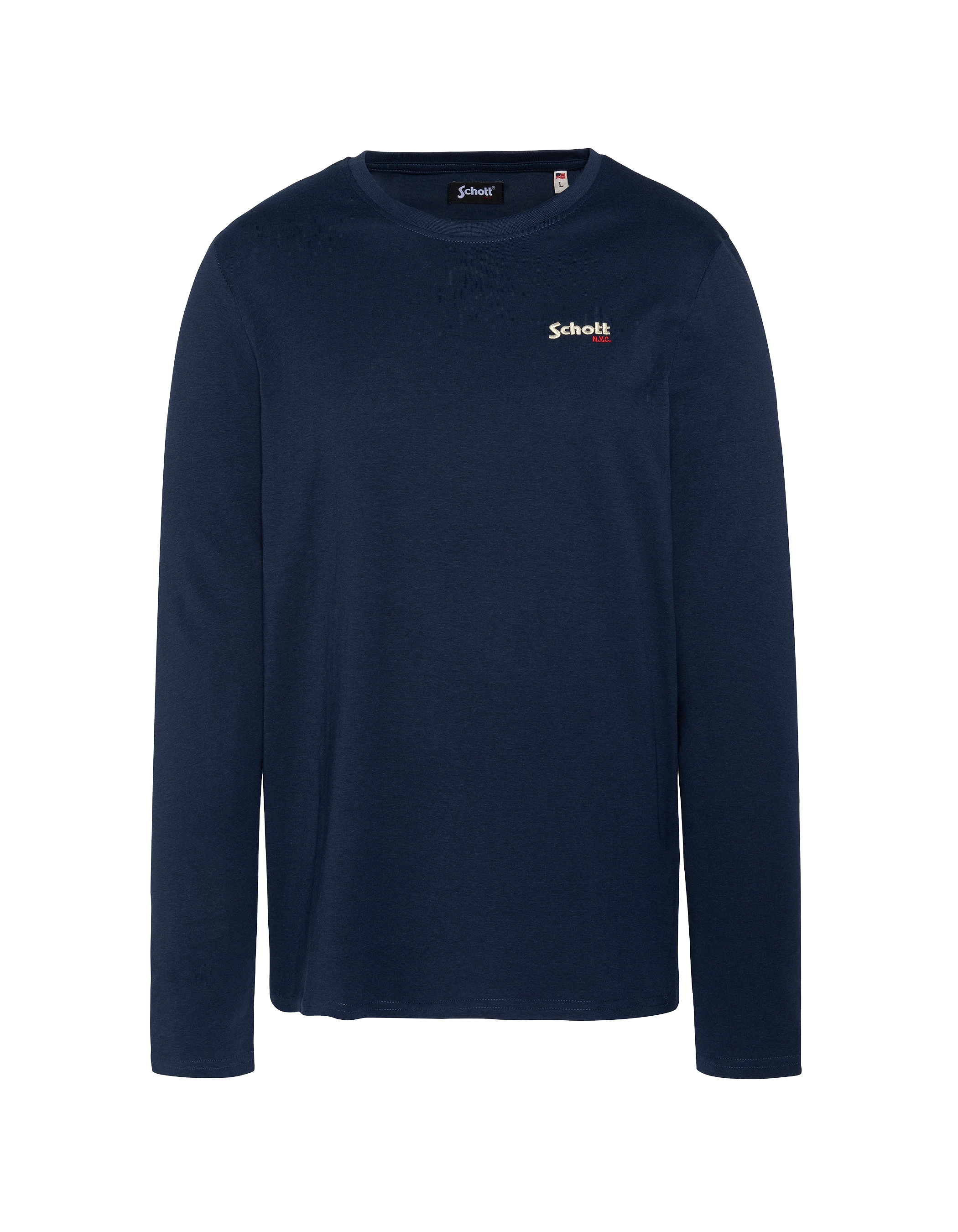 T-shirt bleu marine à manches longues brodé-1