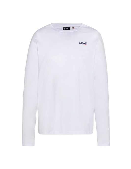 White T-shirt with long embroidered sleeves