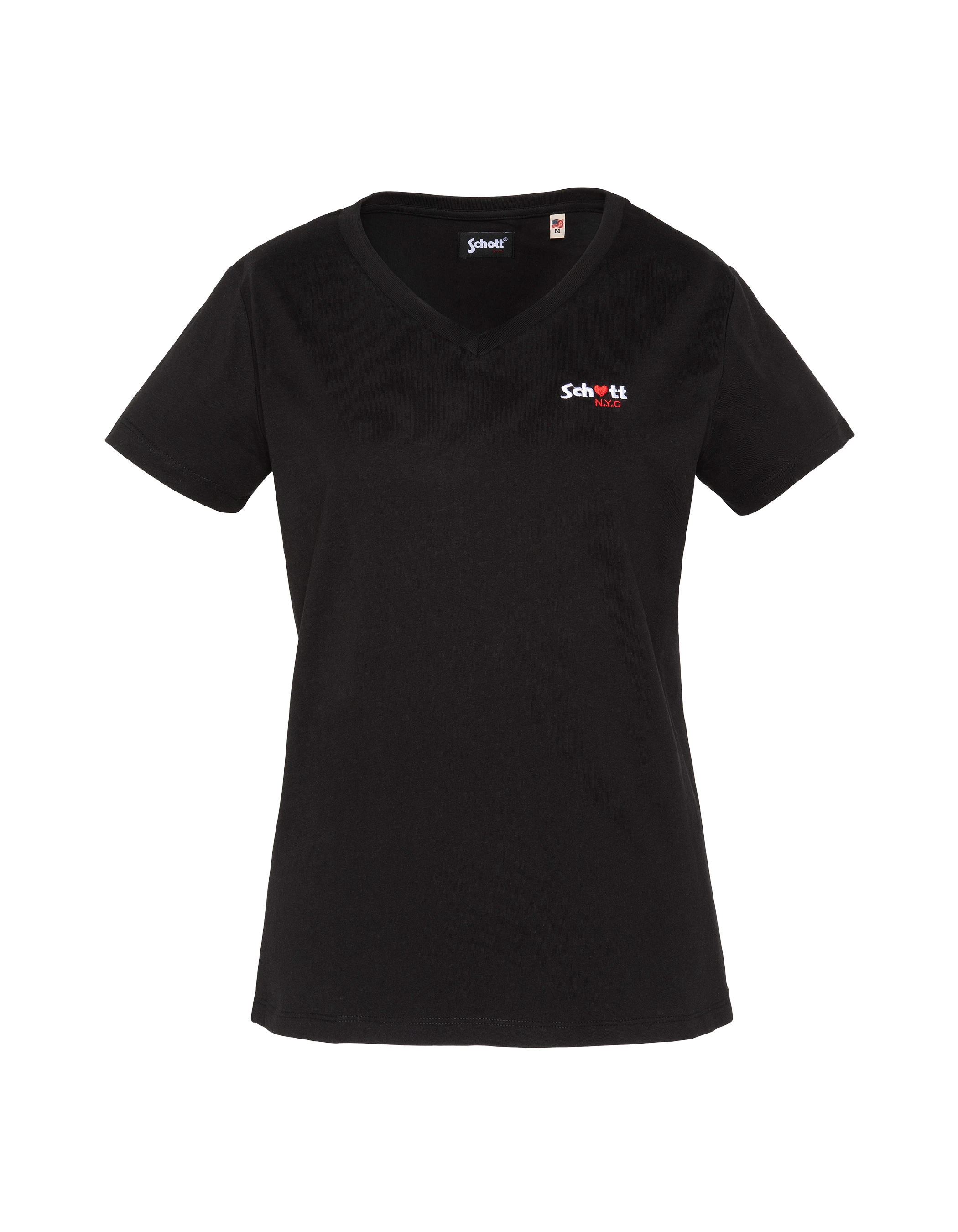 T-shirt noir col V avec broderie cœur-1