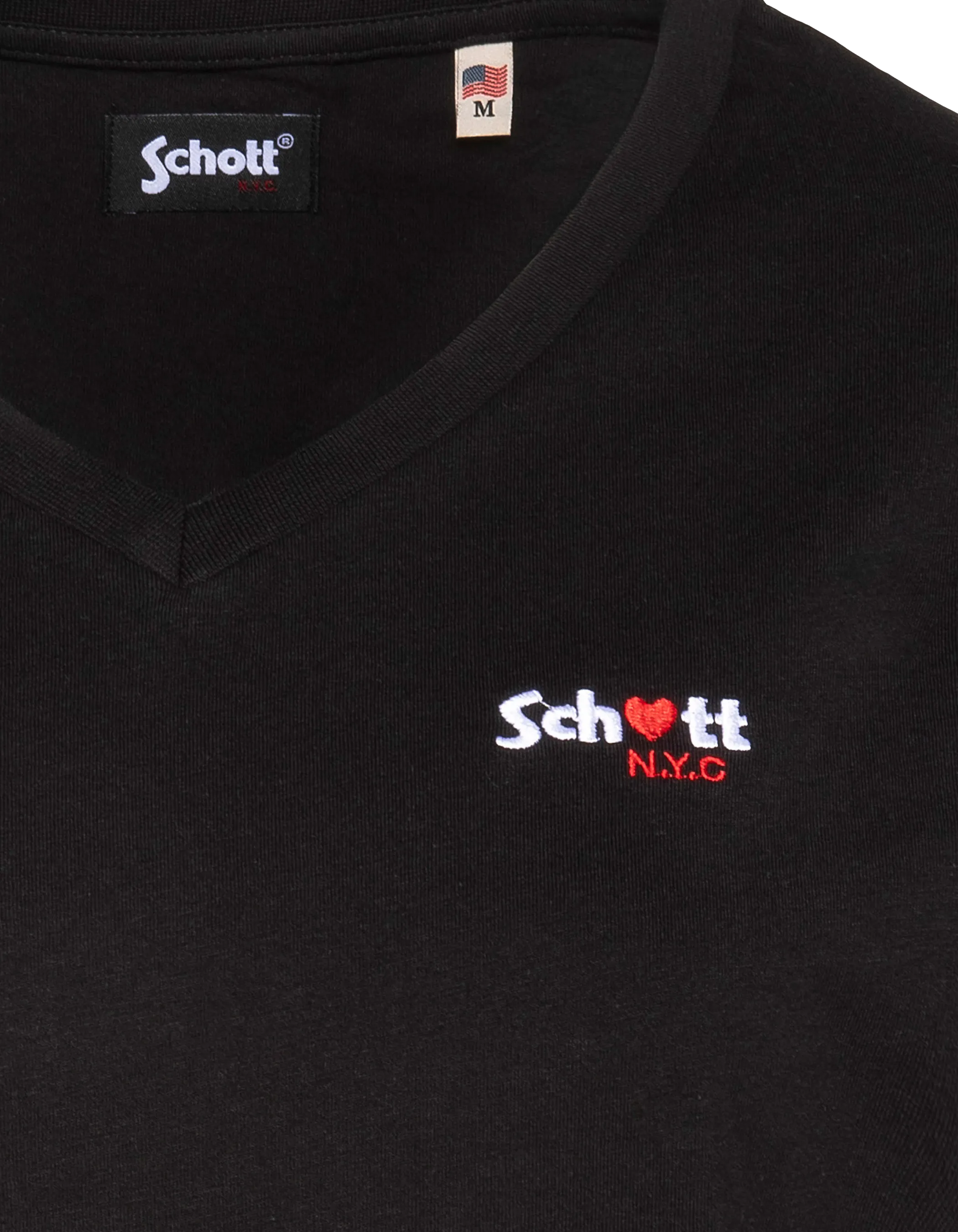 T-shirt noir col V avec broderie cœur-3