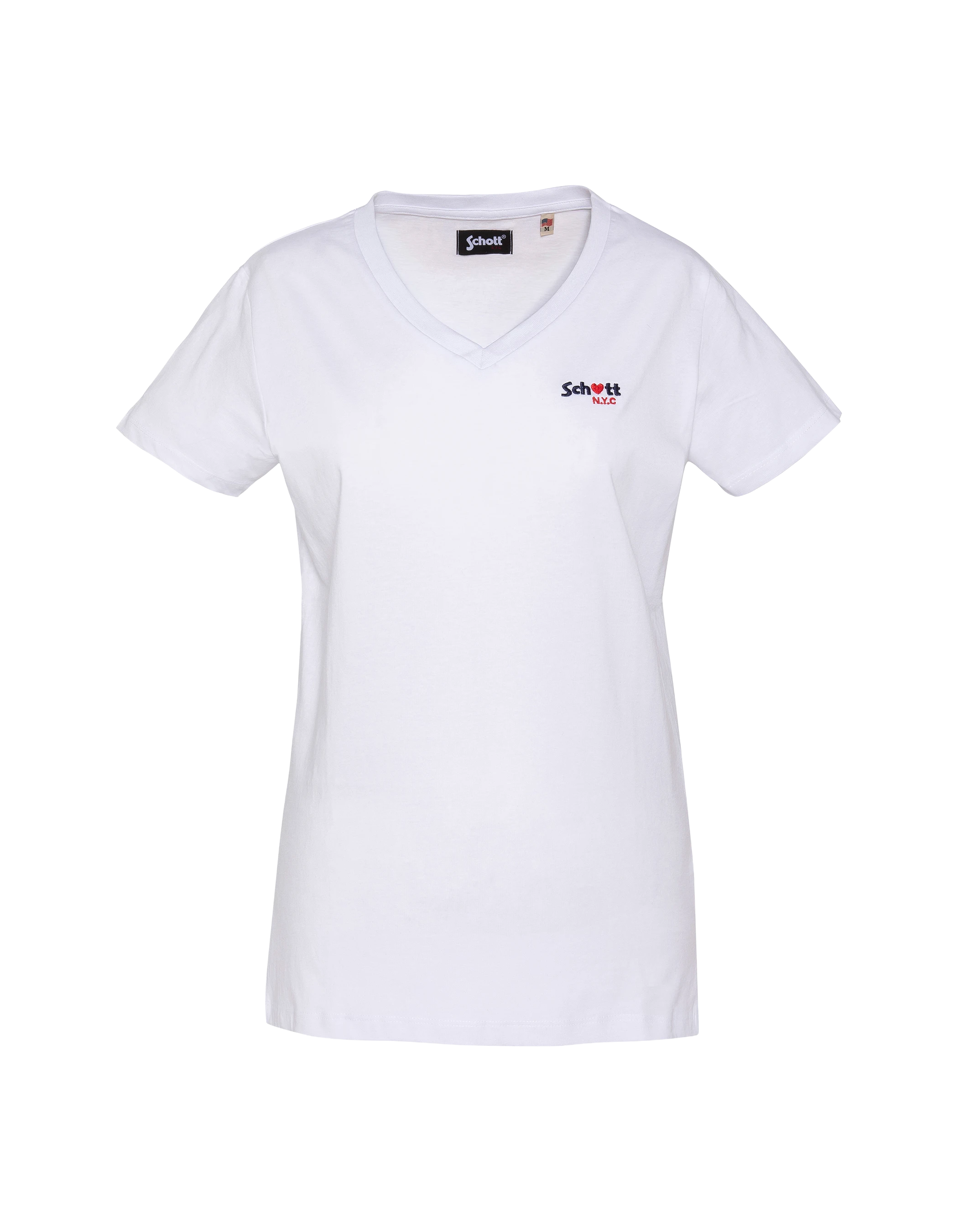 T-shirt blanc col V avec broderie cœur-1