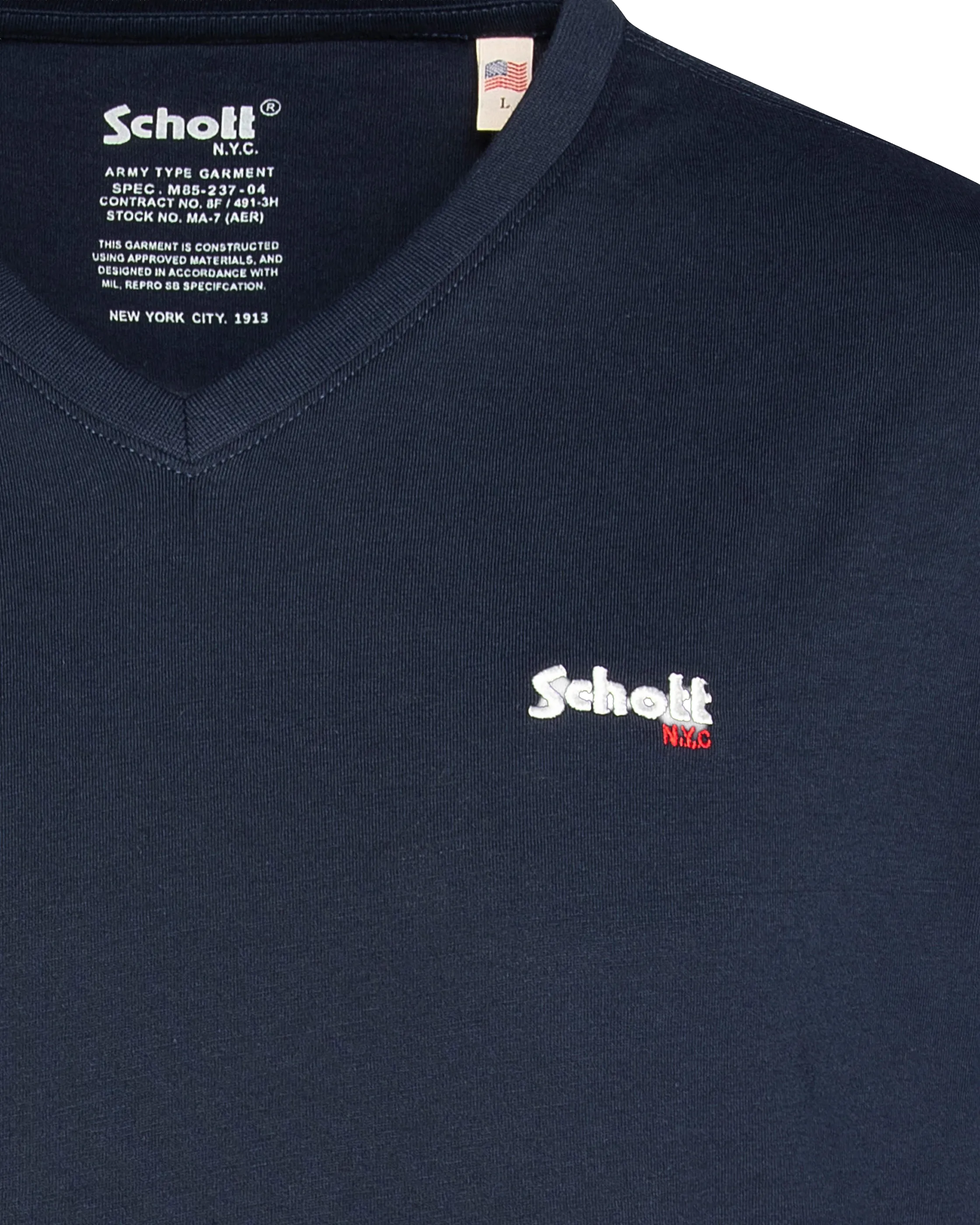 T-shirt col V bleu marine-3