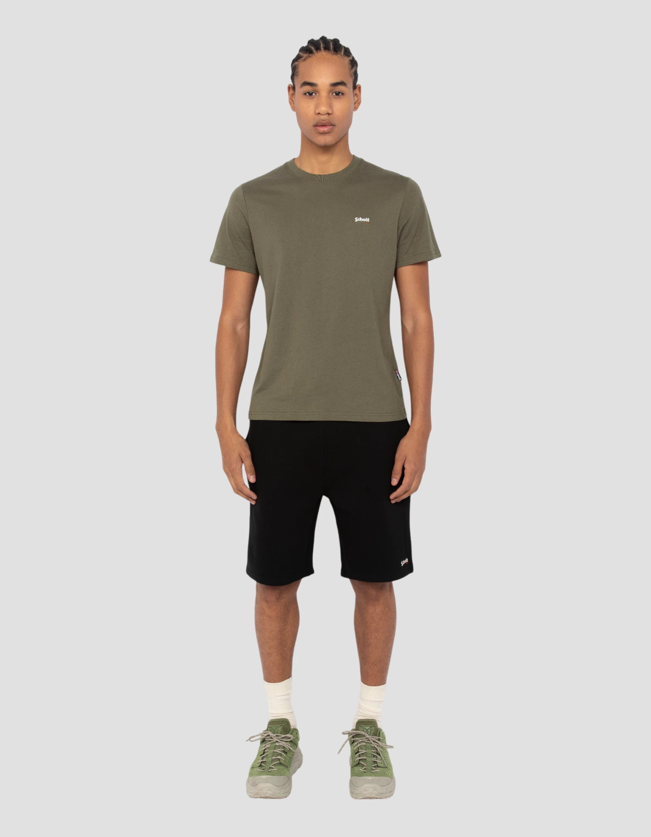 T-shirt kaki a maniche corte-1