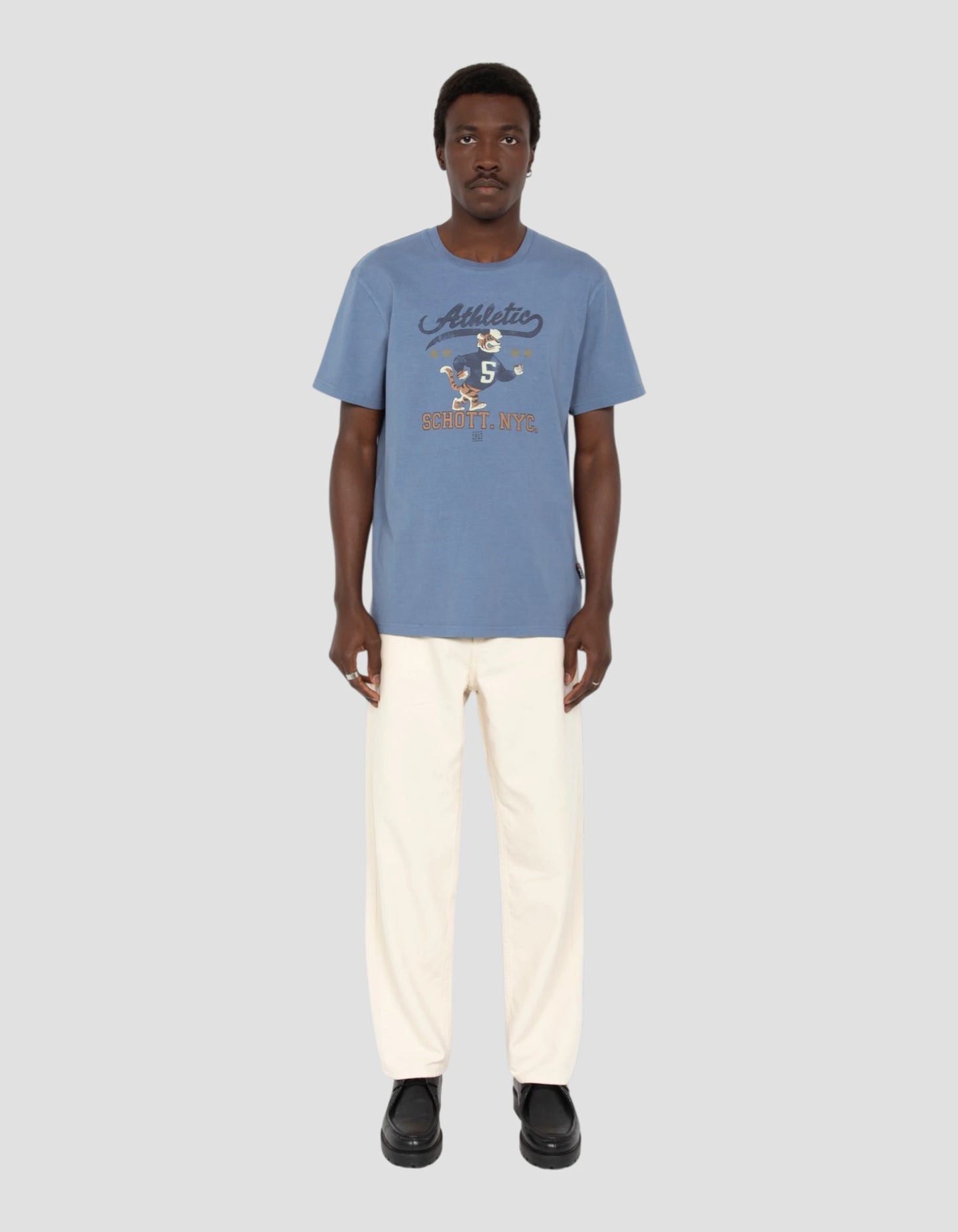 T-shirt university cartoon bleu acier