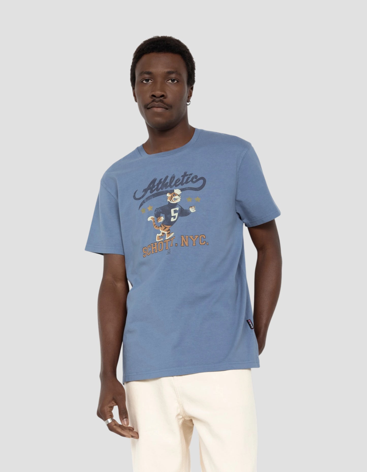 T-shirt university cartoon bleu acier