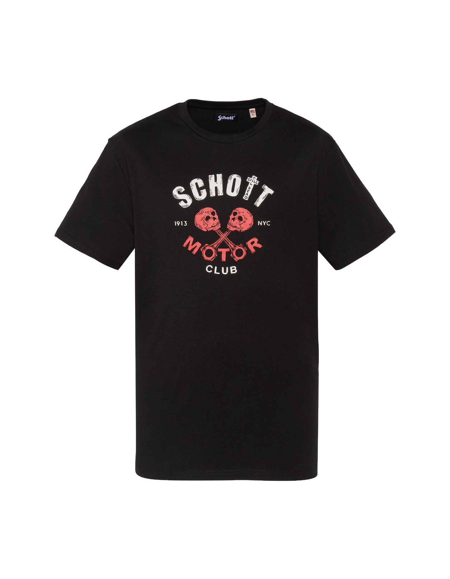 Schwarzes T-Shirt mit Schott Motor Club-Aufdruck