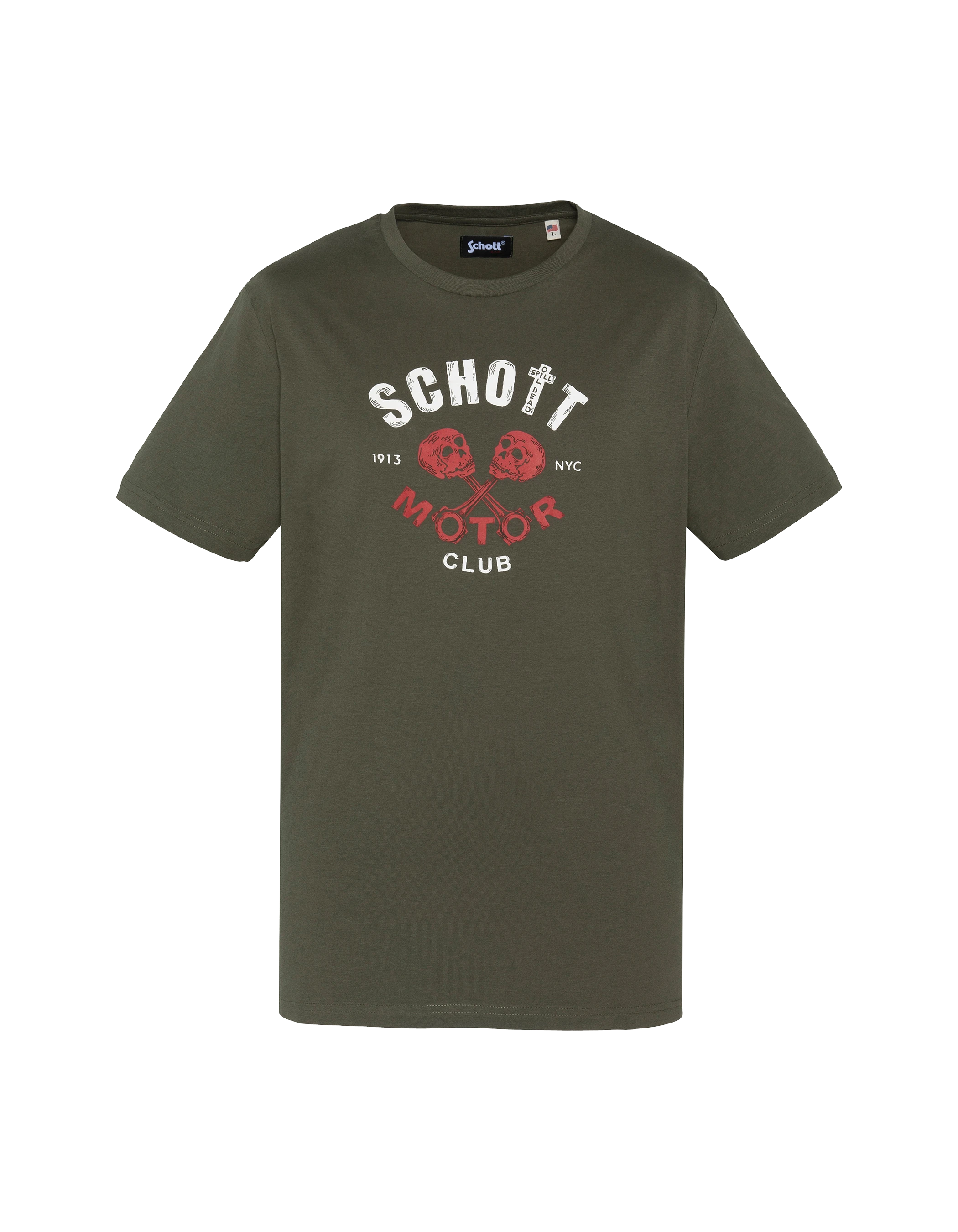 T-shirt kaki imprimé Schott Motor Club-1