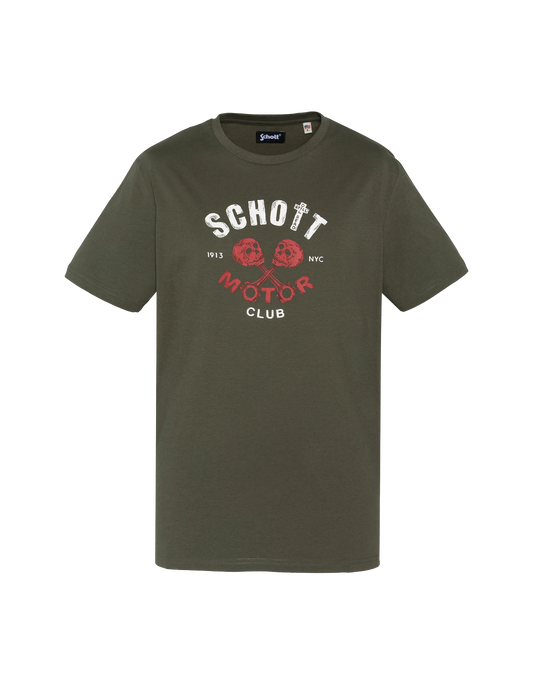 Schott Motor Club bedrucktes Khaki-T-Shirt