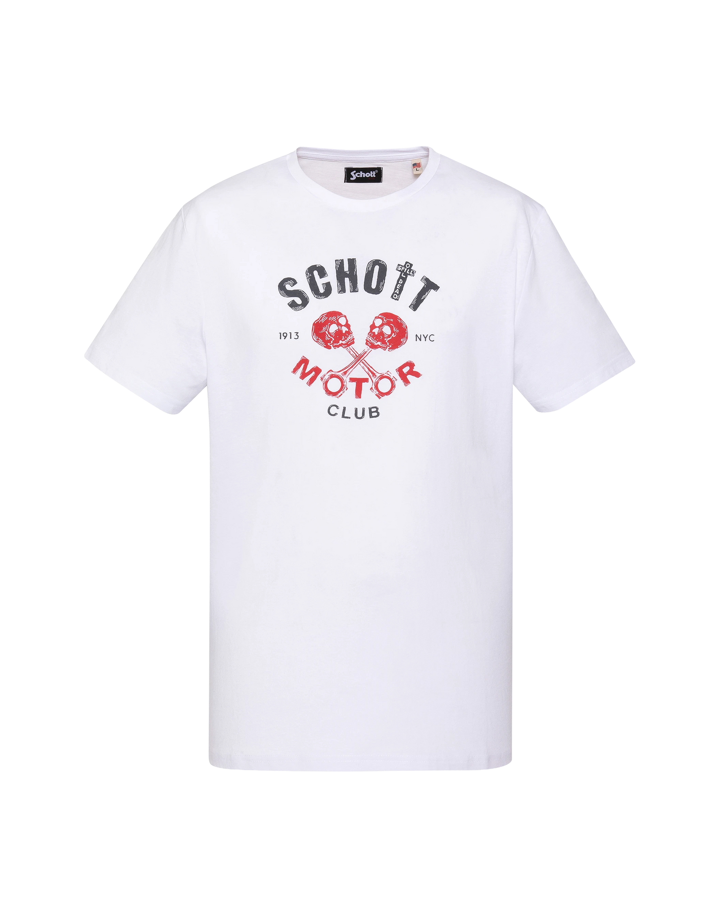 Weißes T-Shirt mit Schott Motor Club-Aufdruck
