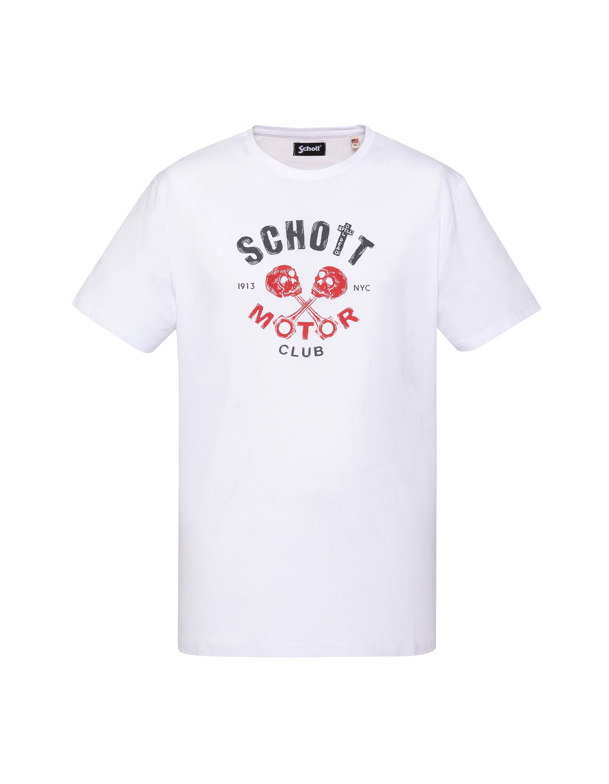 Weißes T-Shirt mit Schott Motor Club-Aufdruck-1