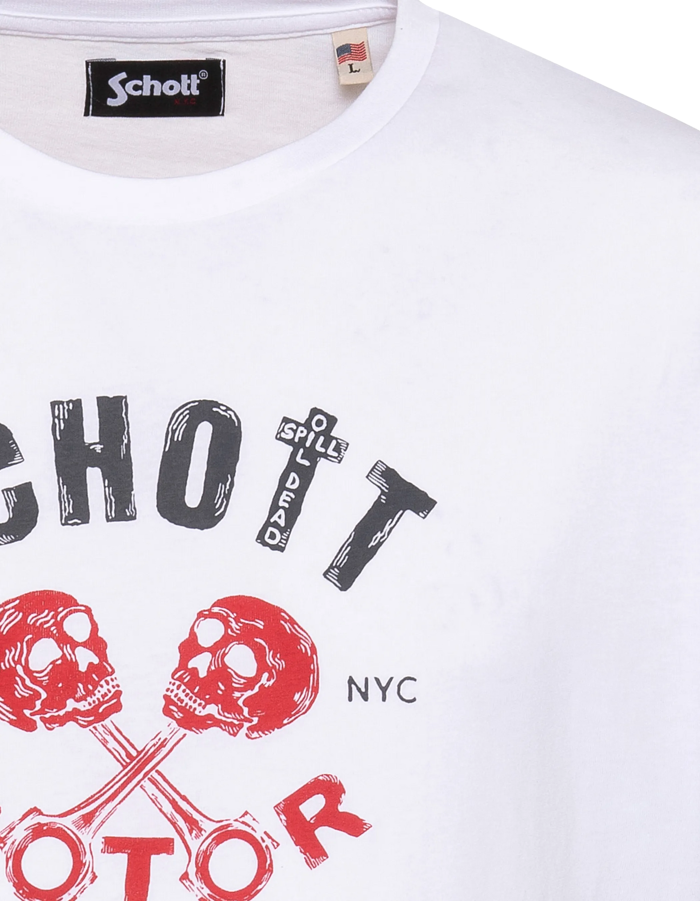 Weißes T-Shirt mit Schott Motor Club-Aufdruck