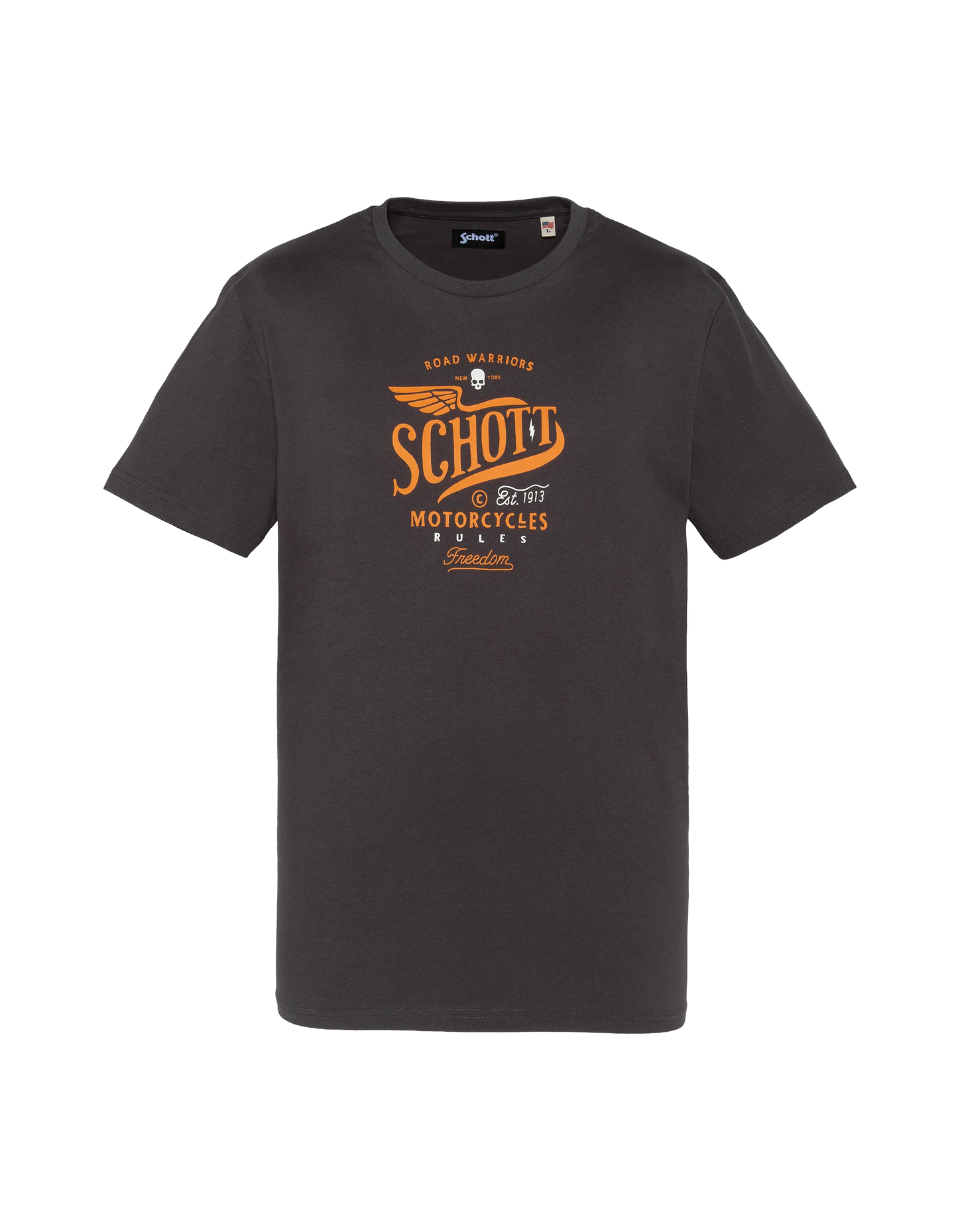 Bedrucktes anthrazitfarbenes T-Shirt von Schott Motorcycles