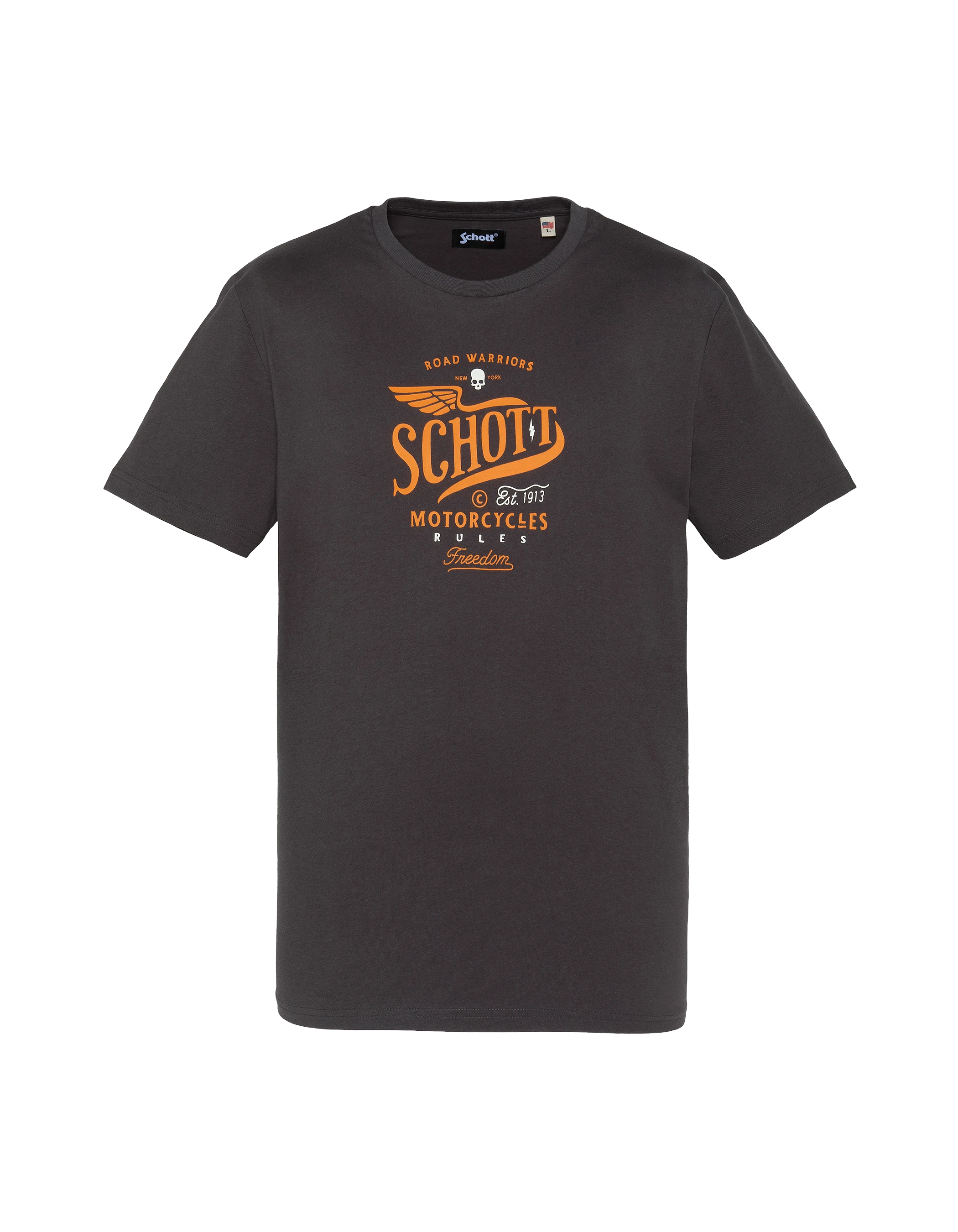 Bedrucktes anthrazitfarbenes T-Shirt von Schott Motorcycles-1