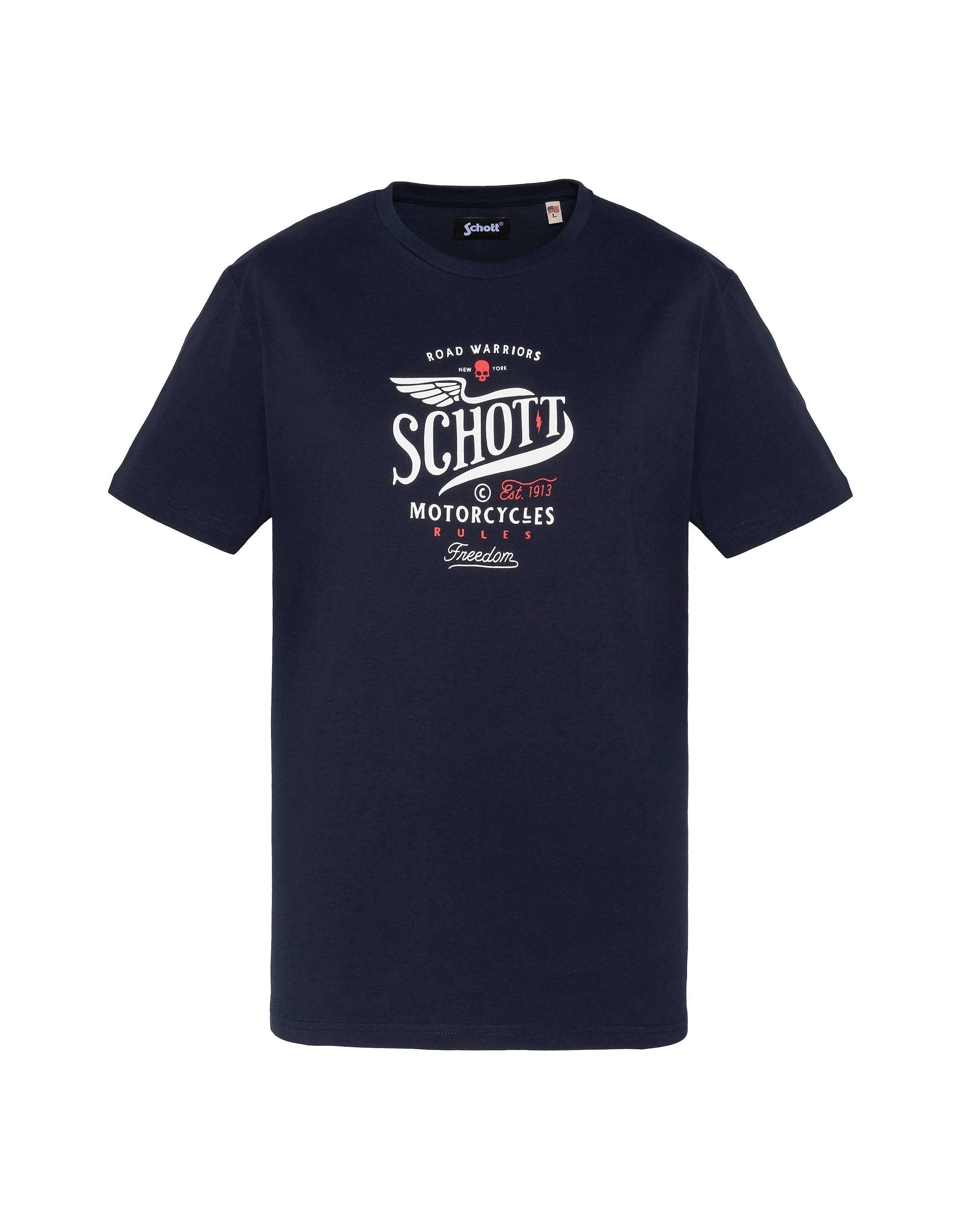 T-shirt bleu marine imprimé Schott Motorcycles-1