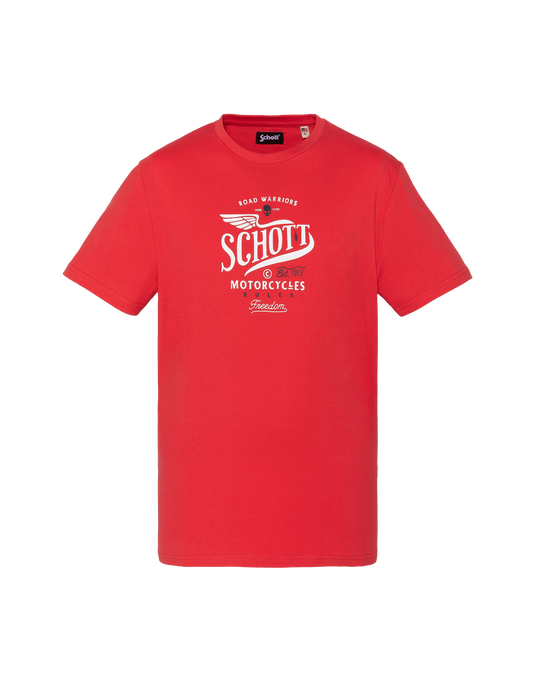 Rotes bedrucktes T-Shirt von Schott Motorcycles