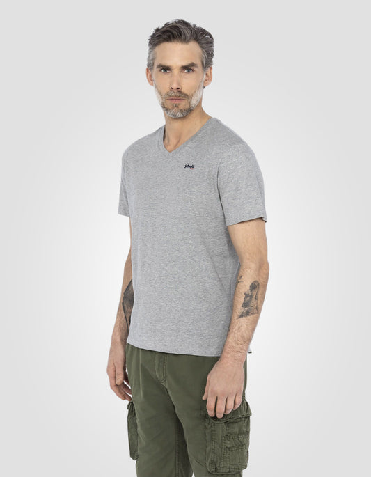 T-shirt cinese grigio a V grigio