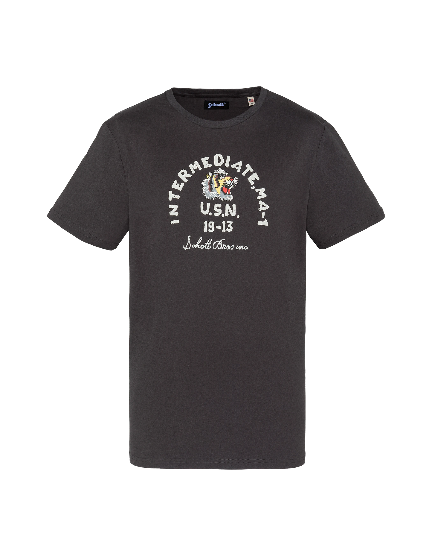 Anthrazitfarbenes T-Shirt mit U.S.N.-Aufdruck.