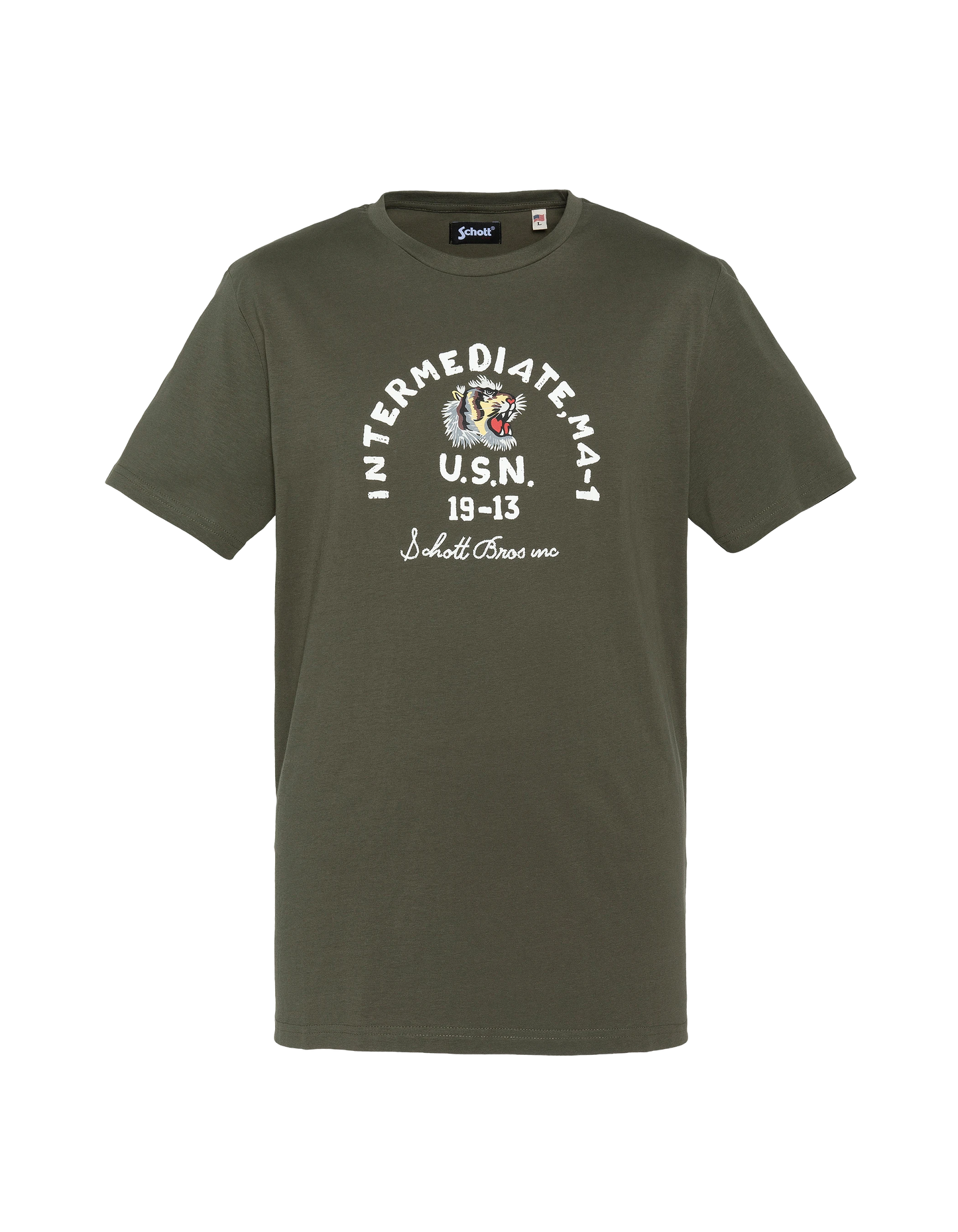 Khaki bedrucktes U.S.N. T-Shirt.