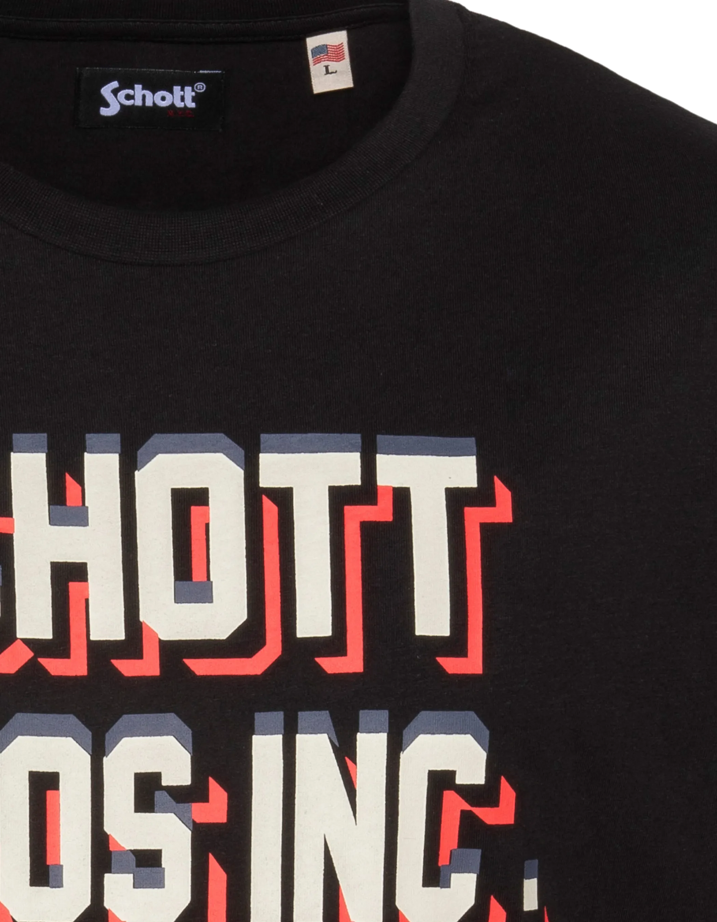 Schwarz bedrucktes T-Shirt von Schott Bros Inc.