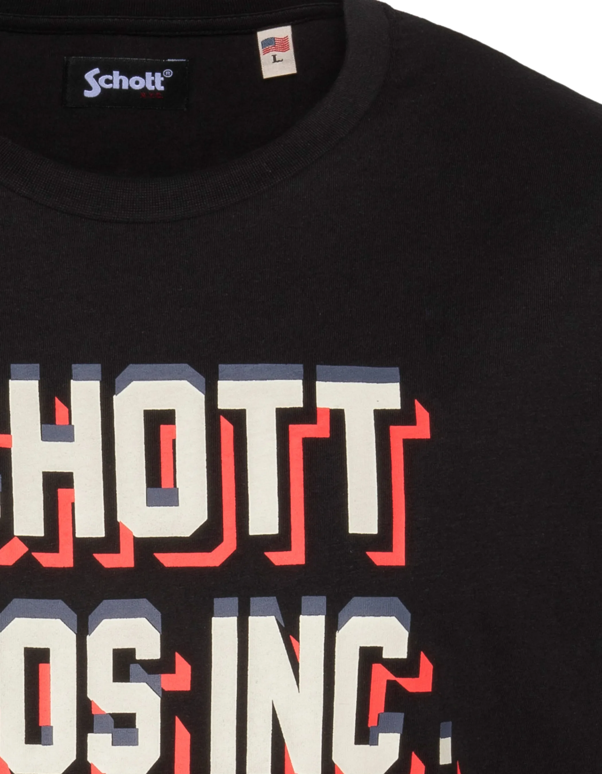 Schwarz bedrucktes T-Shirt von Schott Bros Inc.-3