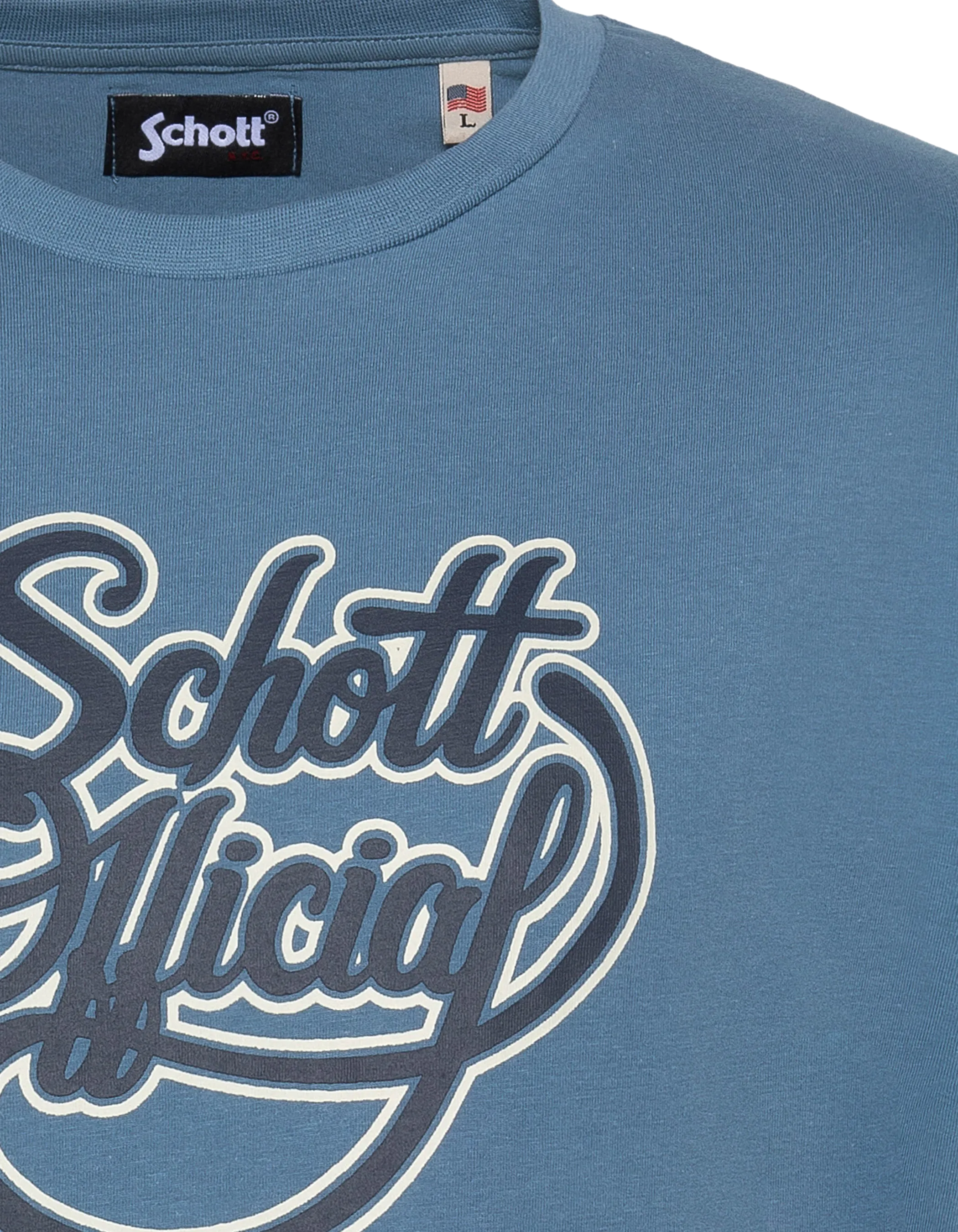 Schott – Offizielles Vintage-T-Shirt in Jeansblau mit Aufdruck-3