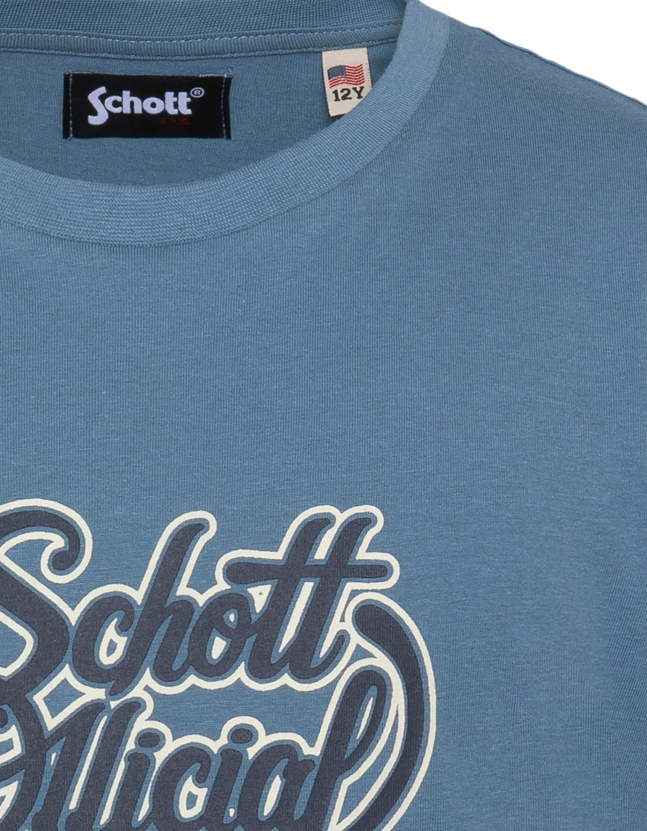 T-shirt bleu jean imprimé logo vintage-3