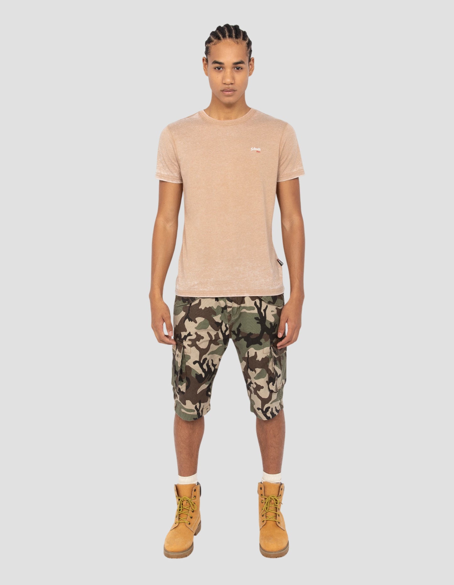 T-shirt Round Army Beige Floed Effect