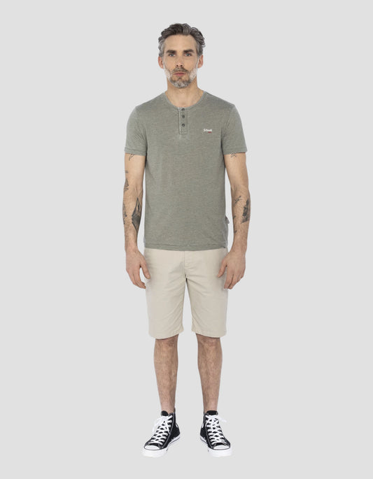 T-shirt Effetto sbiadito del colletto tunisino Khaki