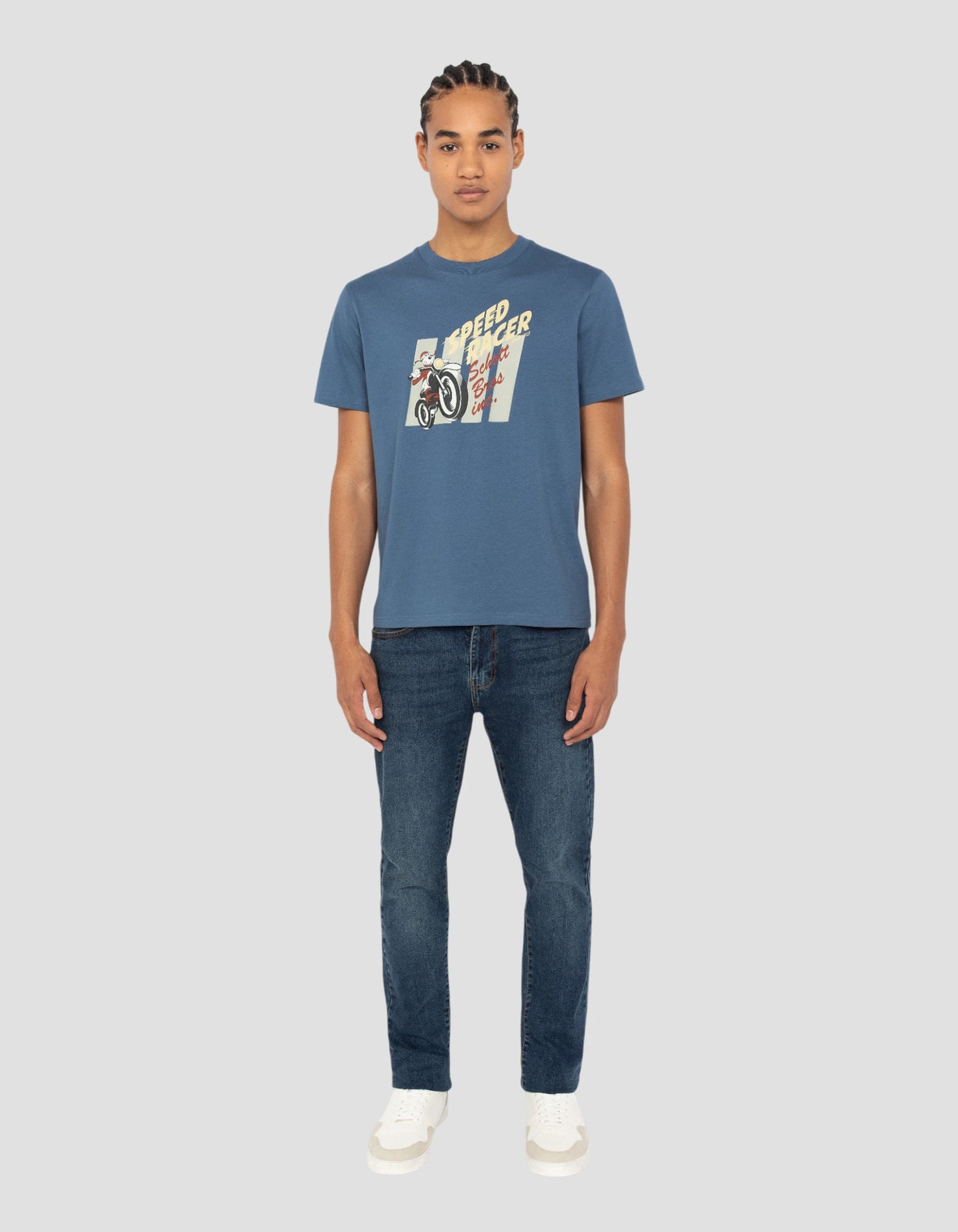 T-shirt blu motociclista