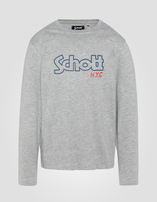 T-shirt imprimé gris chiné à manches longues