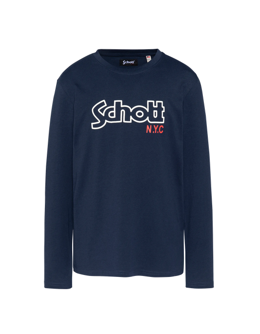 Navy Blue Print T-Shirt mit langen Ärmeln