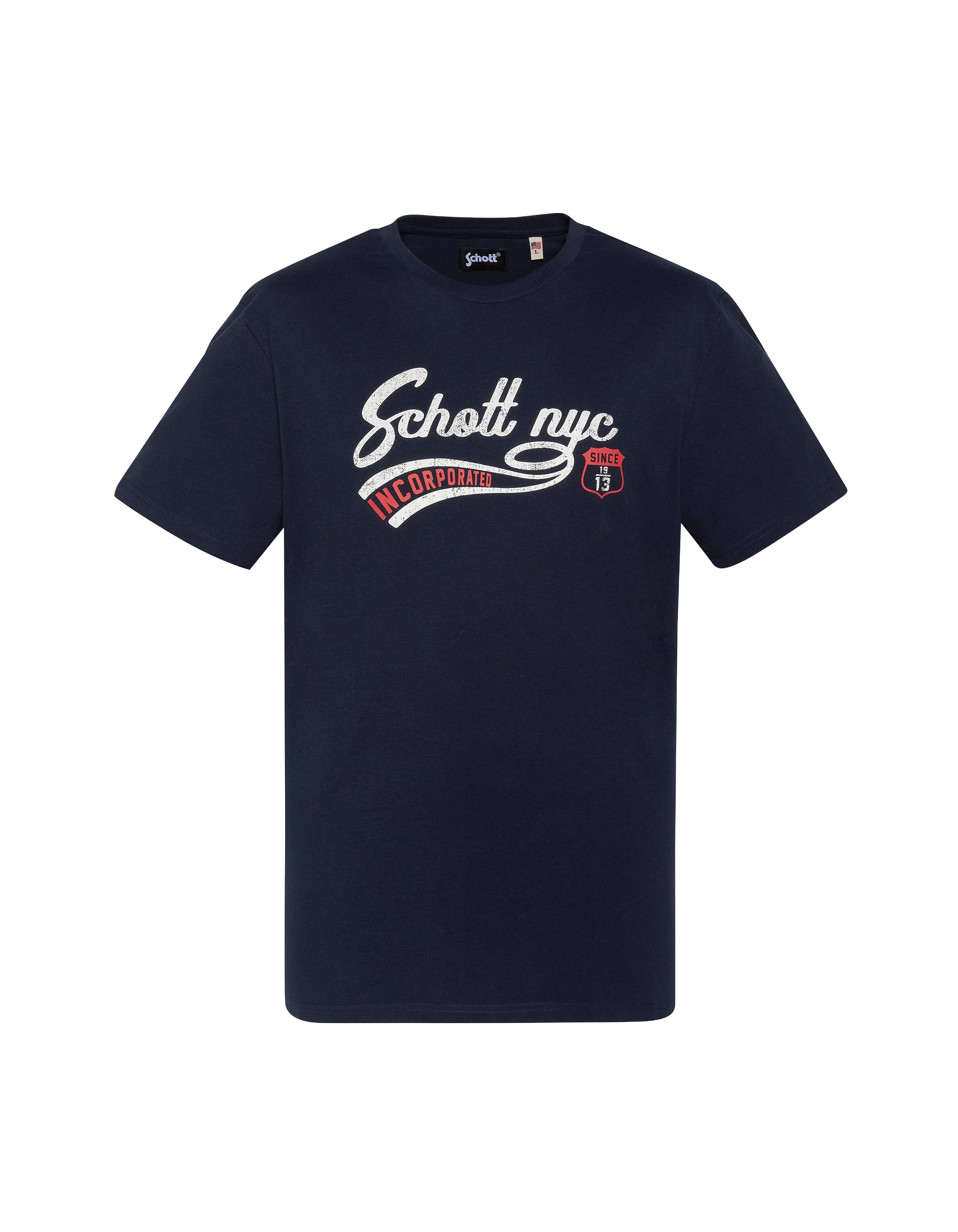 Marineblaues T-Shirt mit Vintage-Schott NYC®-Aufdruck-1