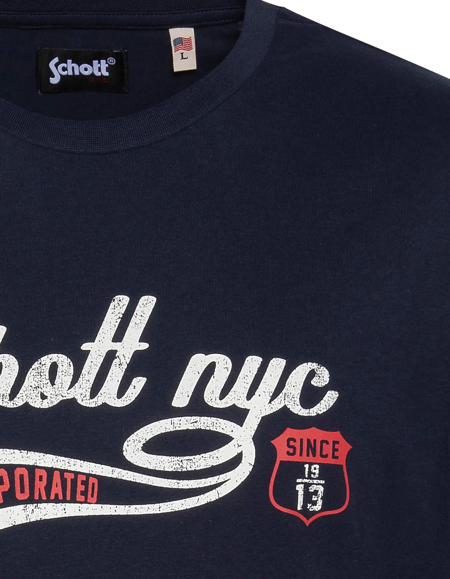 Marineblaues T-Shirt mit Vintage-Schott NYC®-Aufdruck