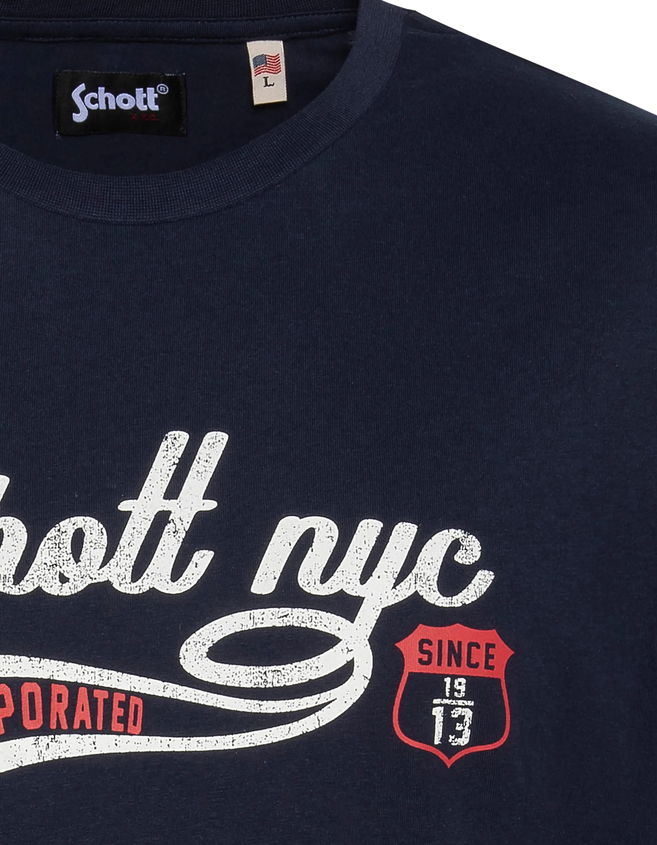 Marineblaues T-Shirt mit Vintage-Schott NYC®-Aufdruck-3