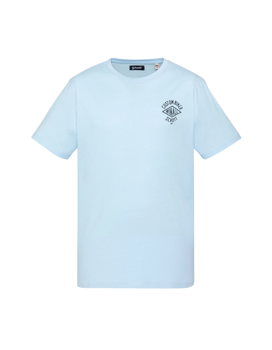 Himmelblaues T-Shirt mit individuellem Biker-Aufdruck