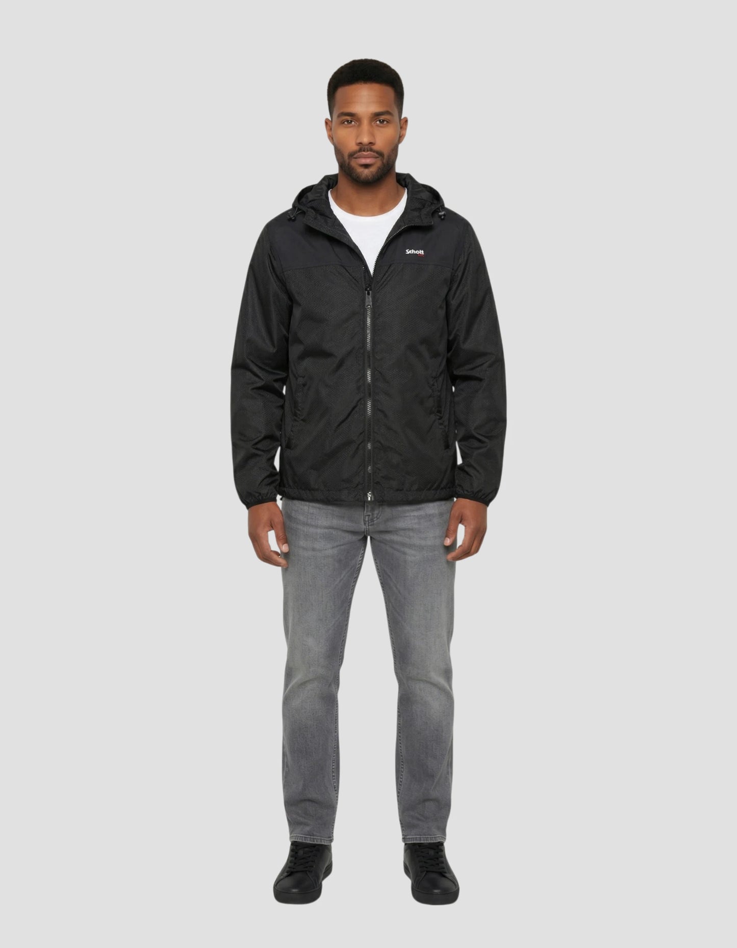 Black hooded windbreaker